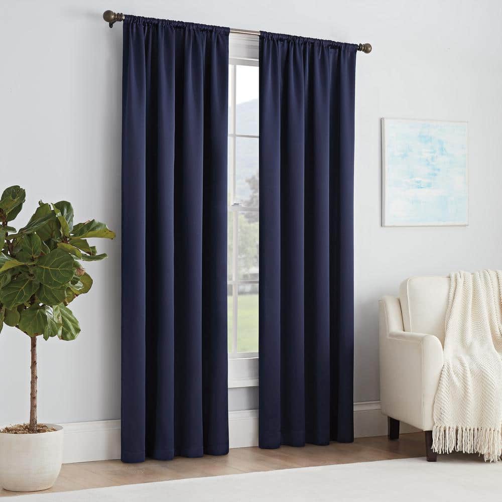 Navy Room-Darkening Rod Pocket Polyester Curtain Panel, 54 x 84