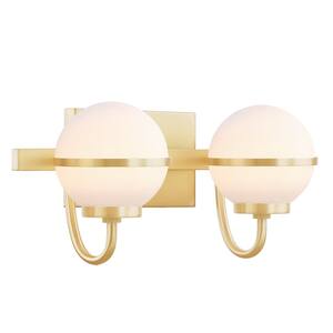 15-1/2 in. 2-Light Warm Brass Vanity Light with White Glass Shade