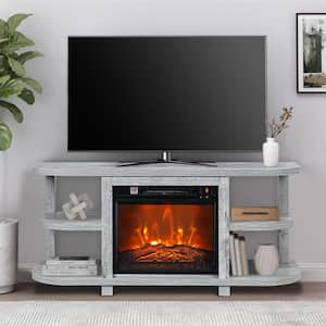 48 in. Freestanding Electric Corner Fireplace TV Stand in Light Gray