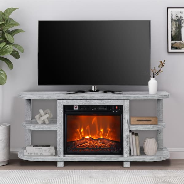 48 in. Light Gray Corner Fireplace TV Stand Media Console Fits TV's up to 55 in.