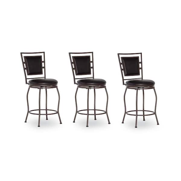Linon Home Decor Townsend Adjustable Height Dark Brown Cushioned Bar Stool (Set of 3)