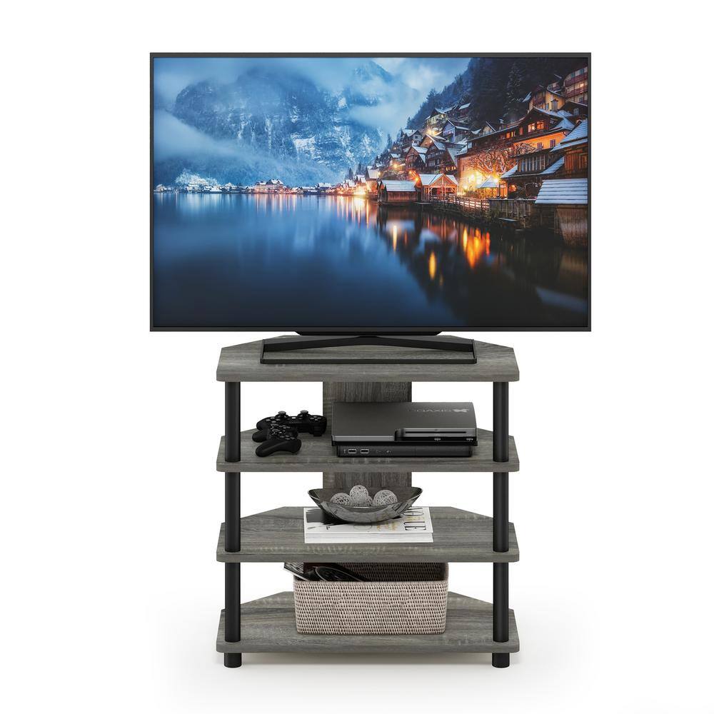 French Oak Grey and Black 4-Tier TV Stand with PVC Tubes