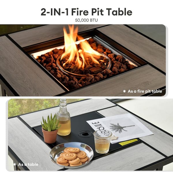 HOOOWOOO Crater Grey 10-Piece Wicker Outdoor Patio Fire Pit