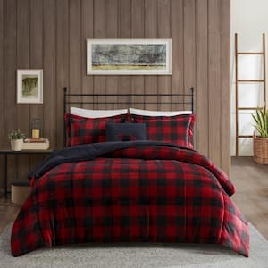 Alton Polyester Red/Black Buffalo Check Full/Queen Berber Comforter Set