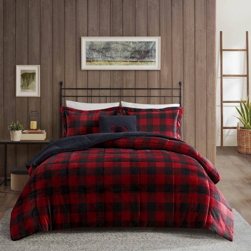 King Red/Black Buffalo Check Reversible Down Alternative Bedspread Set