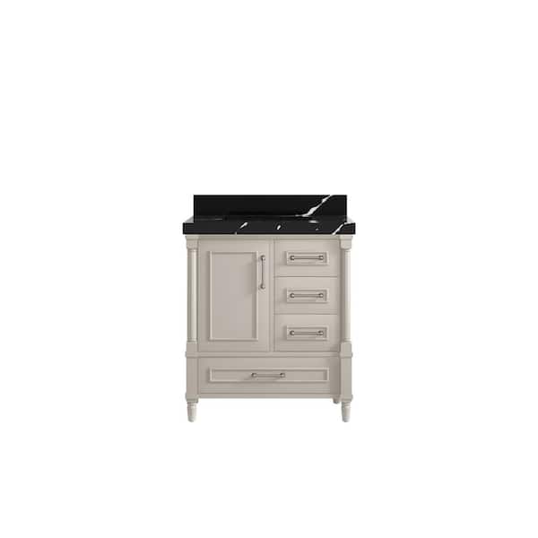 Willow Collections Hudson 30 in. W x 22 in. D x 36 in. H Single Sink Bath Vanity Center Fine Grain with 2 in. Calacatta Black Quartz Top