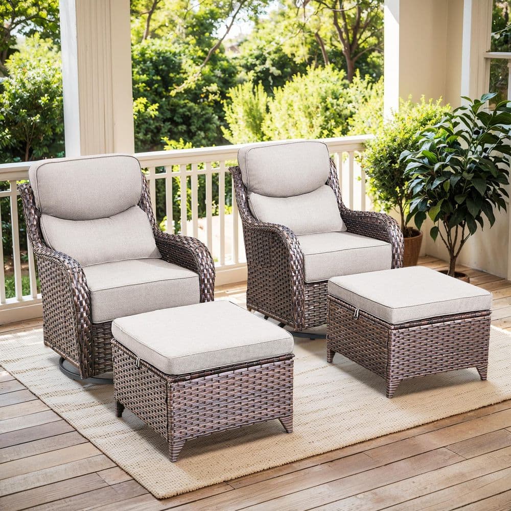 MoonLuxe Brown Swivel Glider Wicker Patio Conversation Set with Beige Olefin 6 in. Thick Cushions/Ottoman (4-Piece) price history on PriceWatchPro