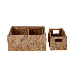 Rectangle Natural Water Hyacinth Herringbone Decorative Baskets (Set of 3)