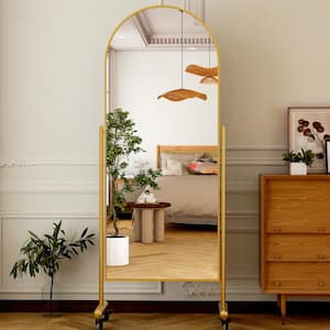 22 in. W x 67 in. H Arched Gold Aluminum Alloy Framed Dance Mirror Floor Mirror