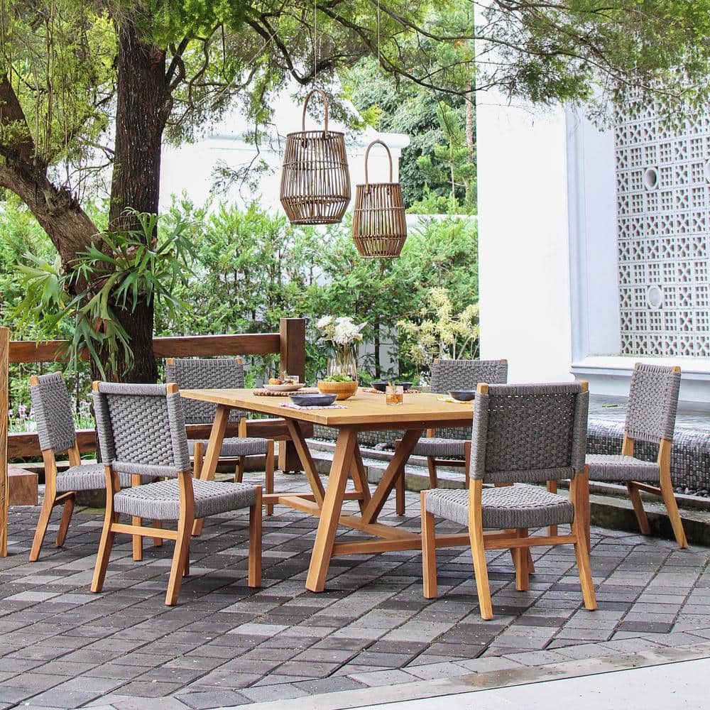 Zephyr 7-Piece Teak Wood Outdoor Dining Set with Gray Poly rope price history on PriceWatchPro
