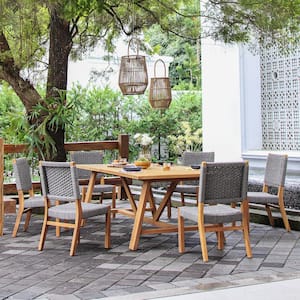 Zephyr 7-Piece Teak Wood Outdoor Dining Set with Gray Poly rope