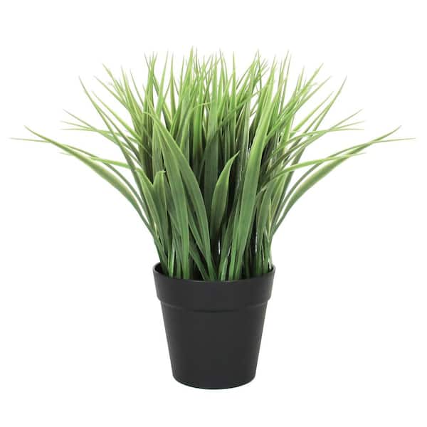 10 in. Artificial Wheat Grass Leaf Plant Arrangement in Black Pot (Set of 2)