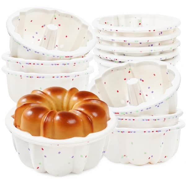 12-Pack 4 in. Silicone Mini Fluted Tube Cake Pans with Metal Frame, BPA-Free Nonstick Individual Flan