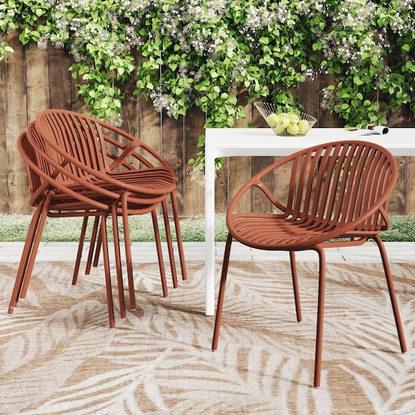 Unbranded Orange Metal Stackable Patio Dining Chairs (Set of 2)-Breathable  Design with Metal Legs and Durable Plastic Backrests FCN768P192555O