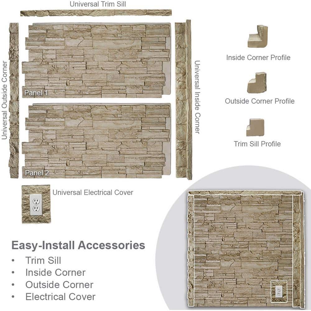 Colfax Faux Stone Siding Panel in Beige and Brown