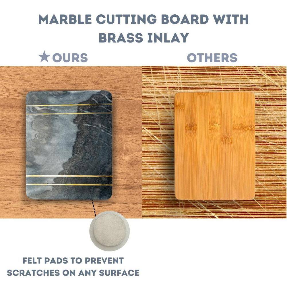 Dark Gray Marble and Brass Inlay Rectangular Pastry Board