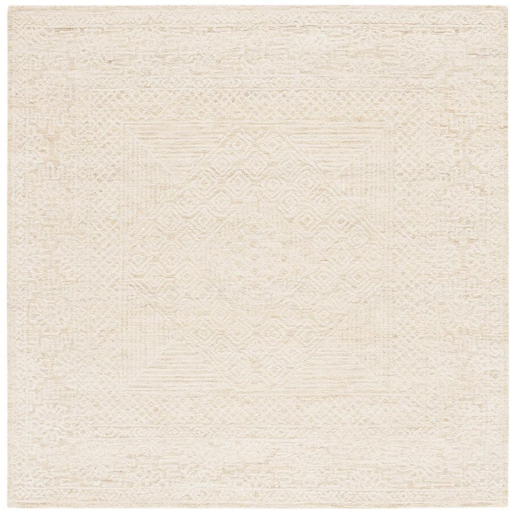 Ivory Geometric Hand-Tufted Wool Square Rug, 6 x 6 ft