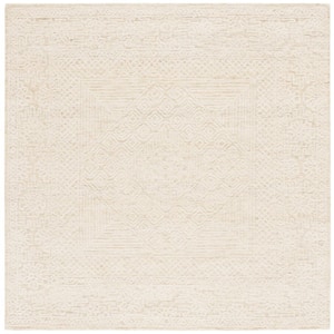 Textural 6 ft. x 6 ft. Gold/Ivory Monochrome Border Square Area Rug