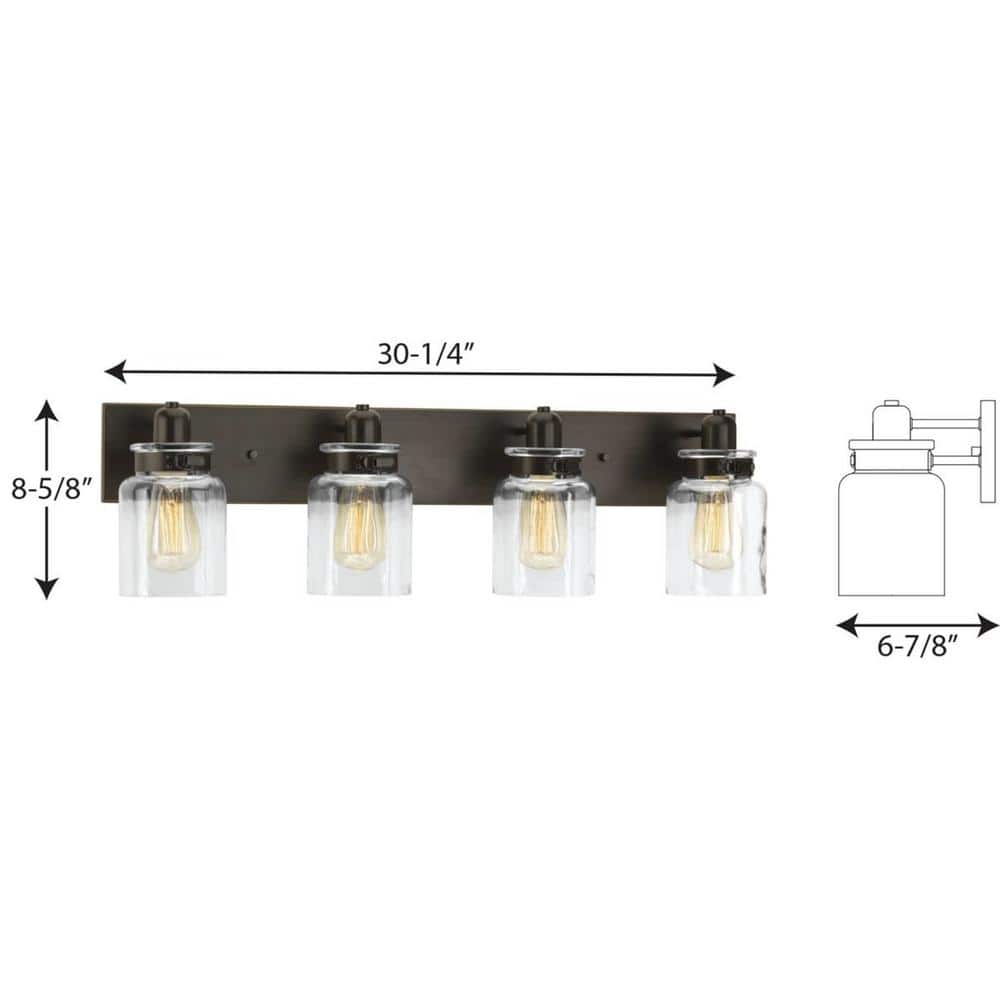 Calhoun Antique Bronze 4-Light Apothecary Glass Bath Vanity Fixture