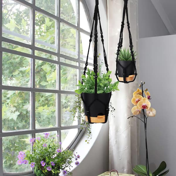5-Piece Hanging Planters for Indoor Plants, Plastic Hanging Basket for Indoor Boho Home Decor, Macrame Plant Hanger