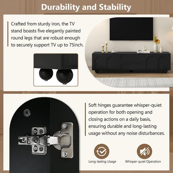 T.V Nestfair 69.6 in. Black TV Stand Fits TVs up to 75 in. with