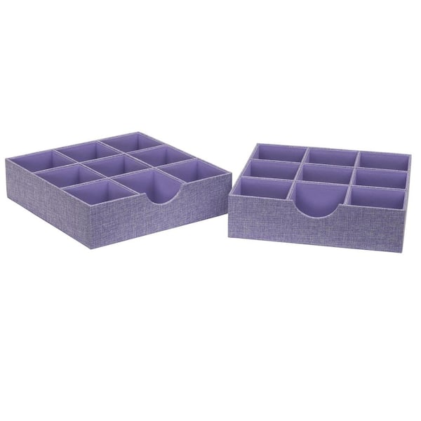 HOUSEHOLD ESSENTIALS 12 in. W x 3 in. H Iris Heather Linen 1 Drawer Unit 9 Section Hard-Sided Trays (2-Pack)