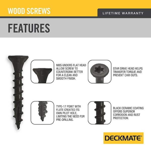 DECKMATE #8 1-5/8 in. Black Exterior Self-Starting Star Drive Flat Head Deck Screw 1 lb.-Box (124-Piece)