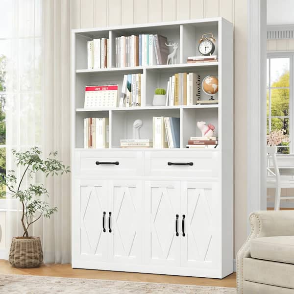 70.9 in. Tall White Metal 5-Shelve Standard Bookcase with Drawers for Home Office, Living Room