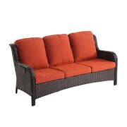 Oreille Brown 9-Piece Wicker Outdoor Patio Conversation Sofa Set with a Rectangle Firepit and Orange Red Cushions