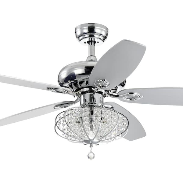 Warehouse of Tiffany Catrine 52 in. Chrome Indoor Remote Controlled Ceiling Fan with Light Kit