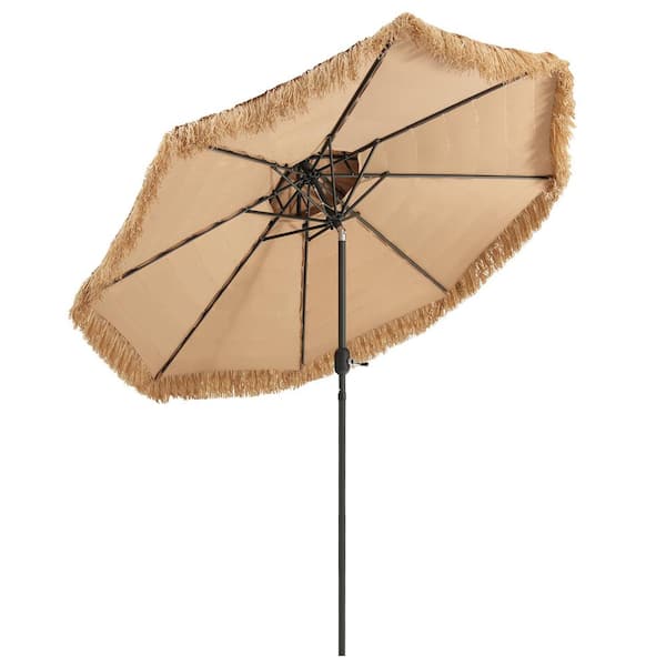 9 ft. Thatched Tiki Umbrella 2-Tier Beach Umbrella Patio Umbrella in Natural Color with 8 Ribs