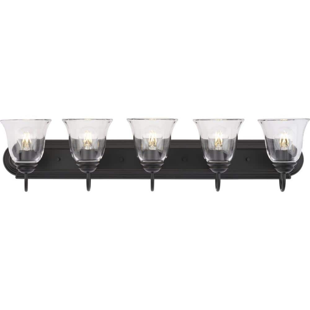 Matte Black 5-Light Vanity Fixture with Clear Glass Shades
