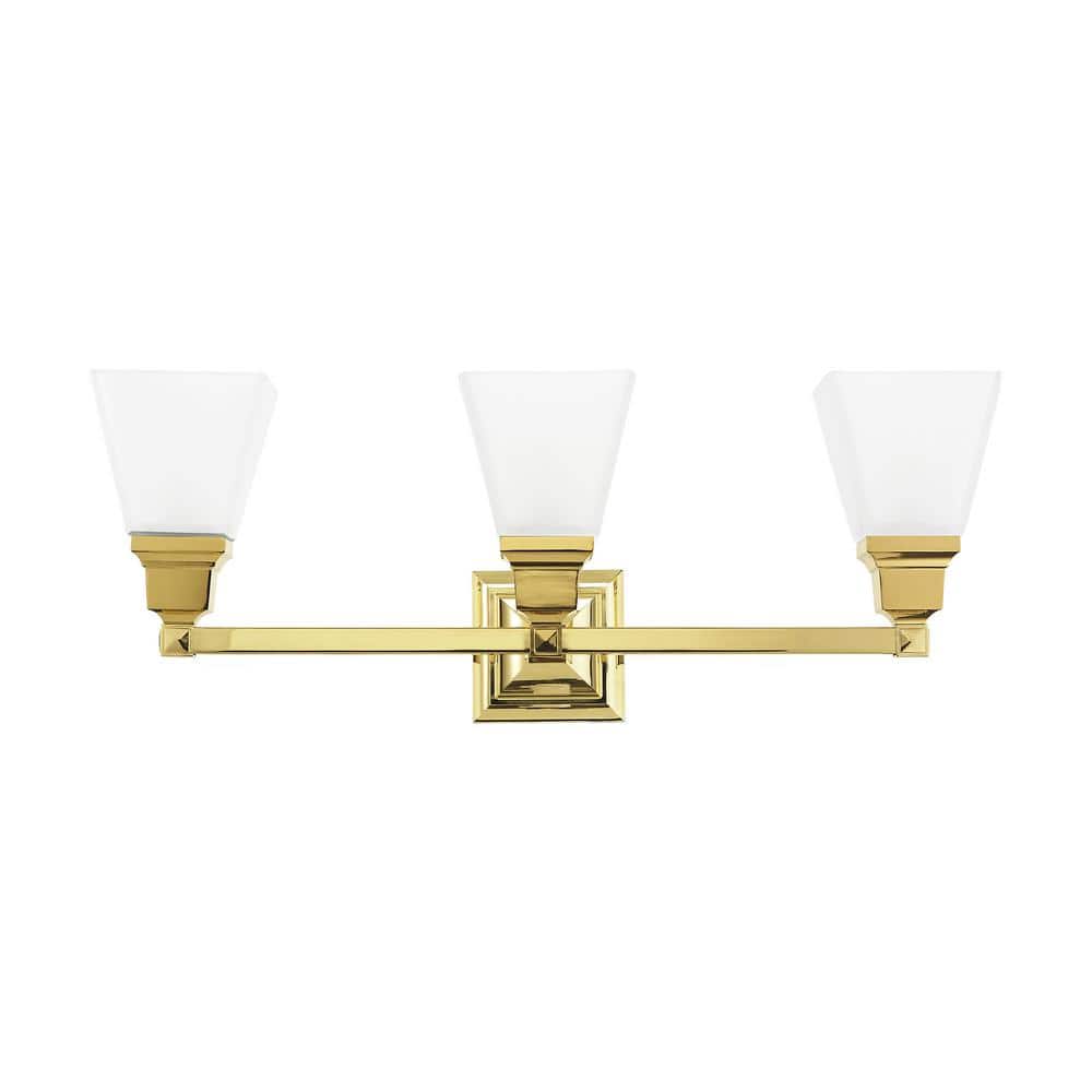Polished Brass 3-Light Vanity with Etched Opal Glass