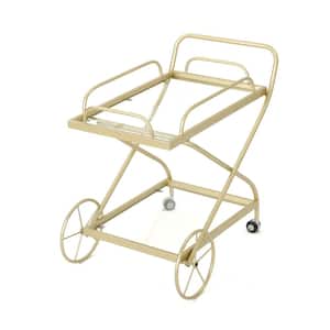 33x21.25x31in Patio Serving Cart, Traditional Glass and Metal Bar Cart for Backyard, Poolside, Garden and Indoor in Gold
