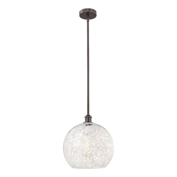 Innovations White Mouchette 100-Watt 1-Light Oil Rubbed Bronze Shaded Mini Pendant Light with Painted Glass Shade