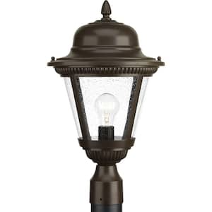 Westport Collection 1-Light Antique Bronze Clear Seeded Glass Traditional Outdoor Post Lantern Light