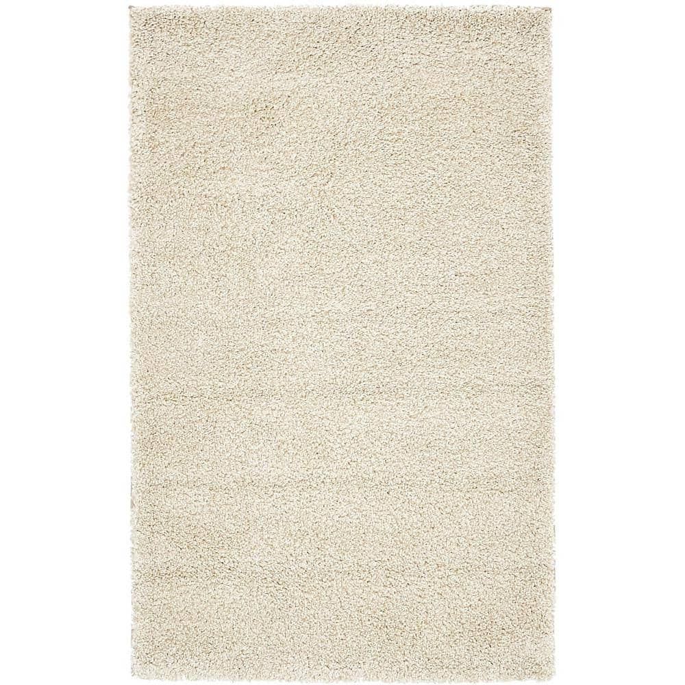 Ivory Rectangular Shag Synthetic Indoor Area Rug 3' 3" x 5' 3"