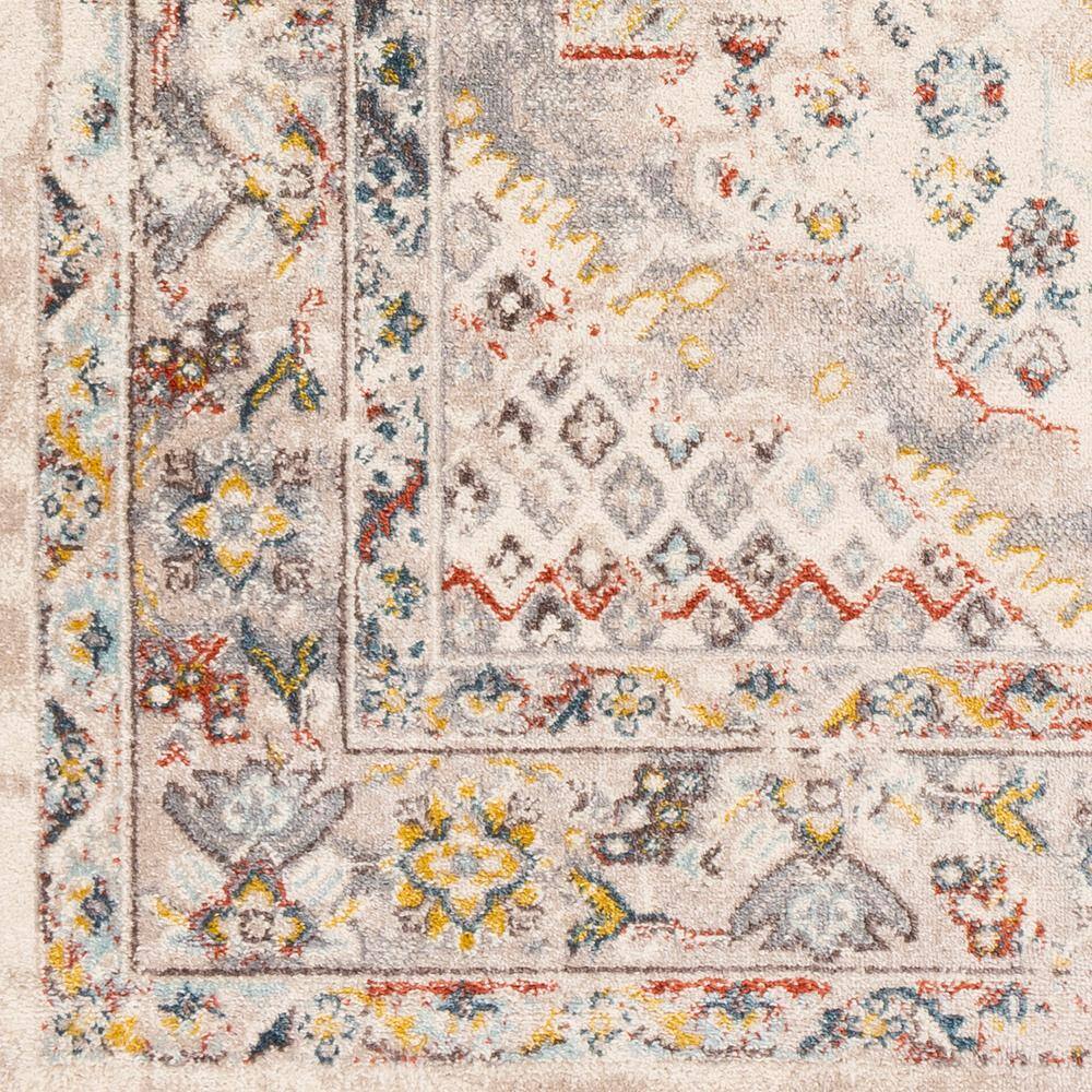 Taupe and Multicolor Synthetic Oriental Medallion Area Rug