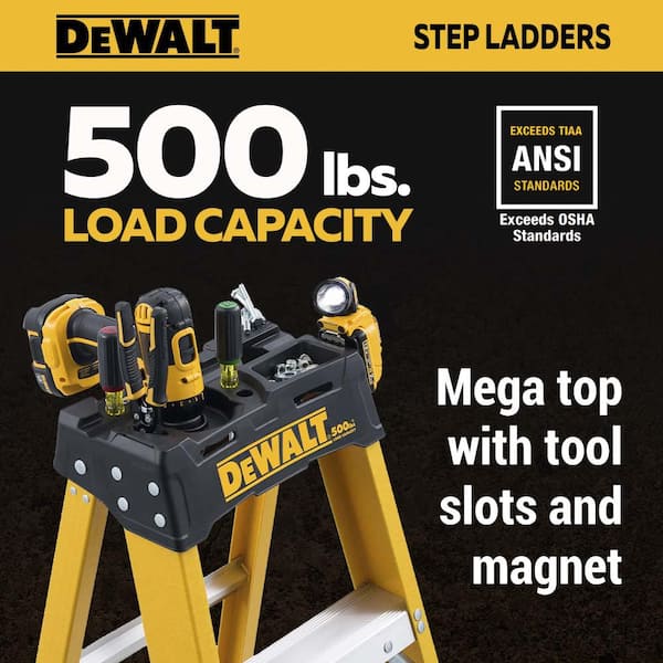 6 ft. Fiberglass Stepladder, 10 ft. Reach 500 lbs. Load Capacity, Exceeds Type IAA Standards