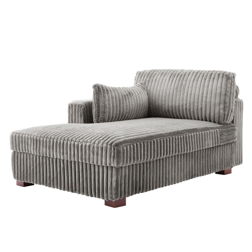 Modern Left Arm Facing Light Gray Faux Rabbit Fur Polyester Upholstered Sectional Chaise Lounge with Wood Frame price history on PriceWatchPro