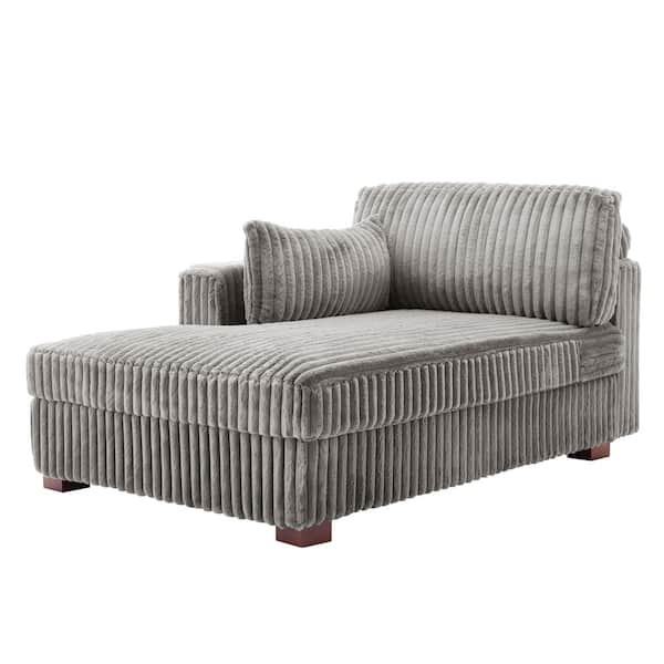 Uixe Modern Left Arm Facing Light Gray Faux Rabbit Fur Polyester Upholstered Sectional Chaise Lounge with Wood Frame