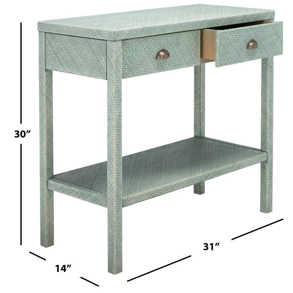 Turquoise and Antique Gold Wood Hallway Table with Storage