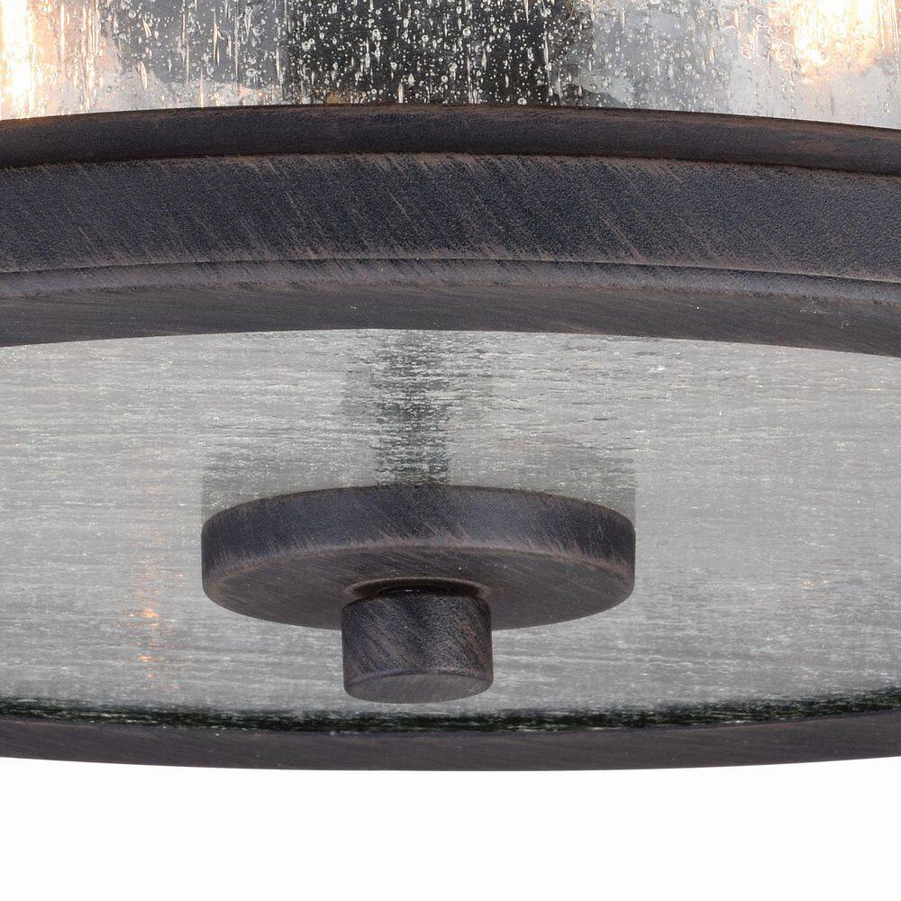 Rust Iron and Glass Outdoor Flush Mount Ceiling Light