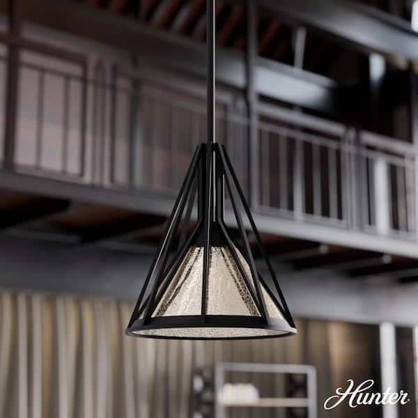 Hunter Rafner 1-Light Natural Iron Island Pendant Light with Mercury Glass Shade