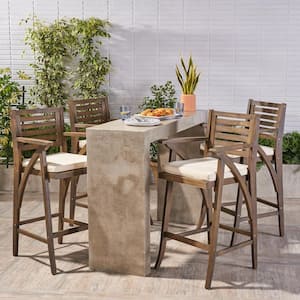 Hermosa Wood Outdoor Bar Stool with Cream Cushion (4-Pack)