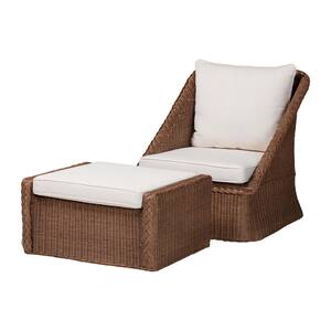 Derris Peanut Brown Rattan Arm Chair with Ottoman Set