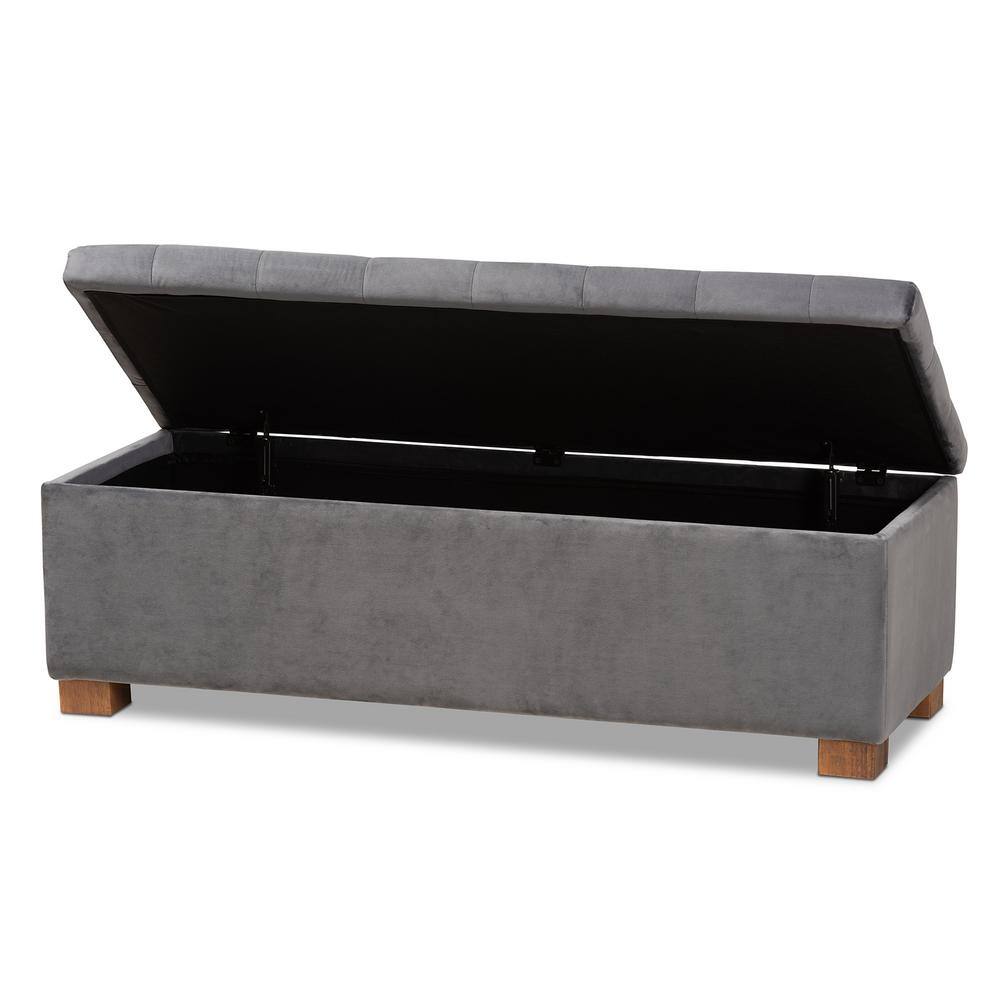 Gray Velvet Upholstered Grid Tufted Storage Ottoman Bench
