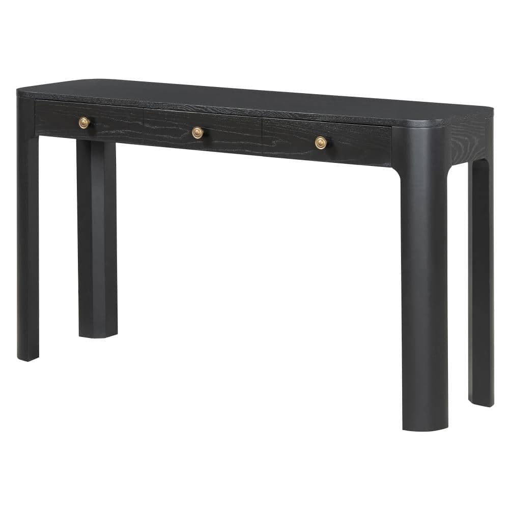 52 in. Black Rectangular MDF Console Table with 3 Drawers and Curved Safety Corners durable construction price history on PriceWatchPro