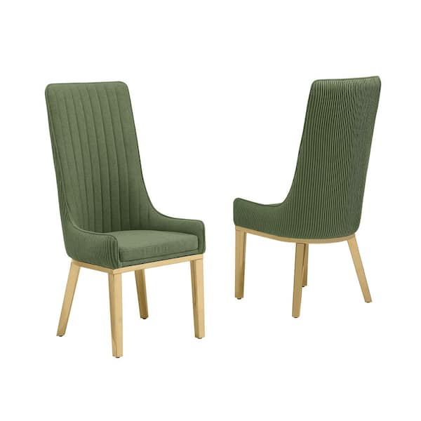 Best Quality Furniture Corina Green Teddy Fabric Side Chair Set of 2 with Gold Stainless Steel Legs