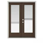 60 in. x 80 in. Dark Chocolate Painted Steel Right-Hand Inswing Full Lite Glass Stationary/Active Patio Door w/Blinds